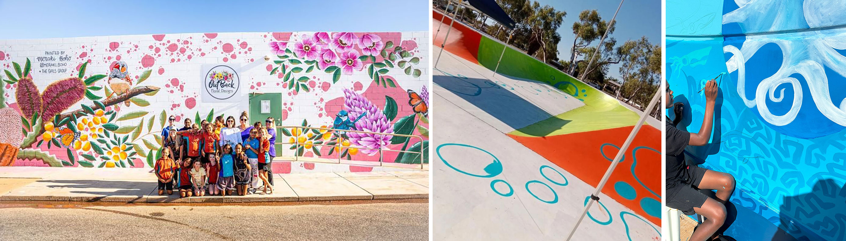 3 images of murals in Carnarvon