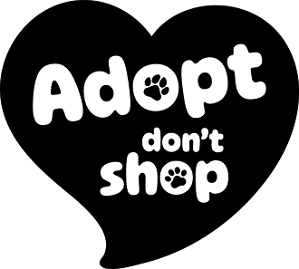 A logo of a red heart with the words, Adopt Don't Shop