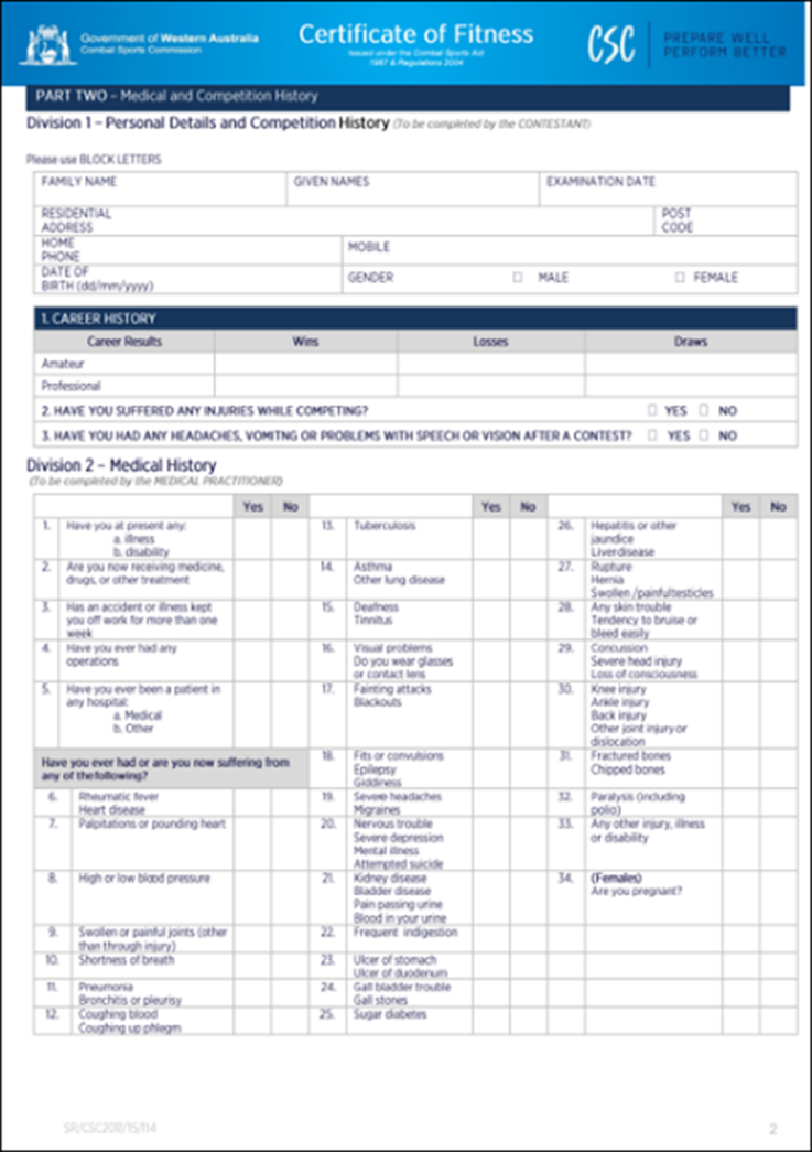 Certificate of Fitness form page 2