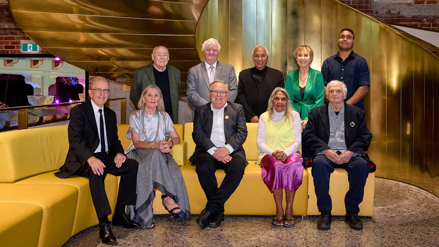 Arts and Culture Minister David Templeman (seated centre) with State Cultural Treasures.