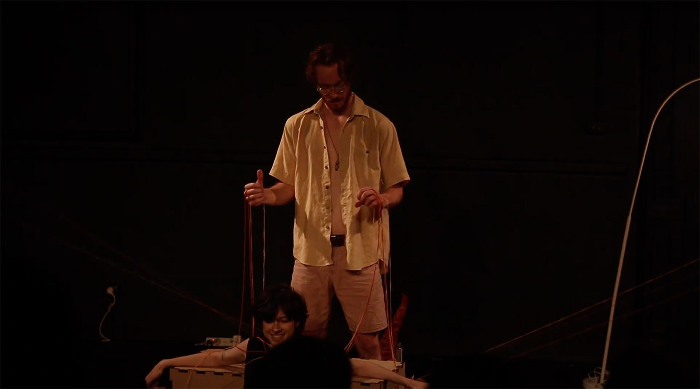 A screen capture of a recording of 'promethe(us)' at The Blue Room Theatre as part of Kickstart, Teaghan Lowry