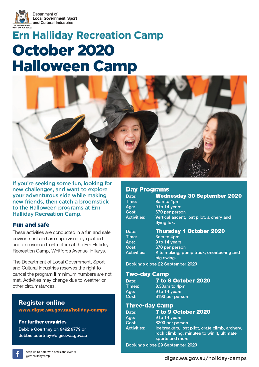 Ern Halliday Halloween Camp October 2020 flyer