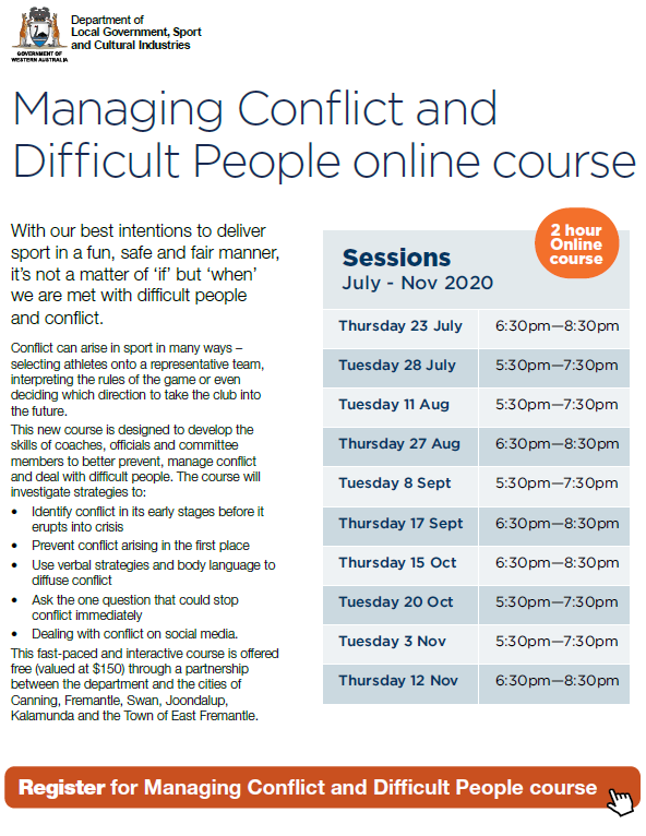 Promotional flyer for Managing Conflict and Difficult People
