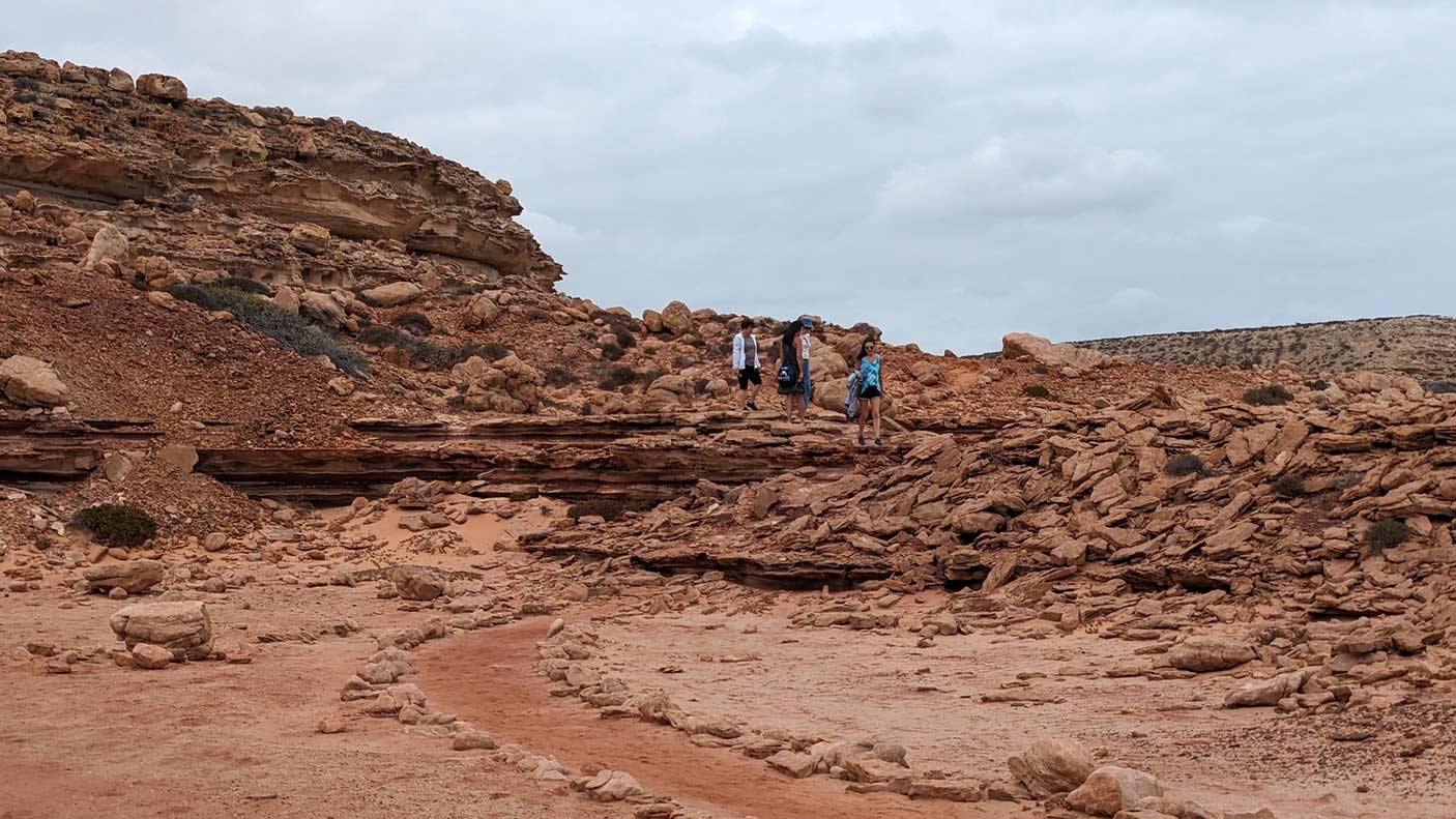 Hiking participants in a rocky environment