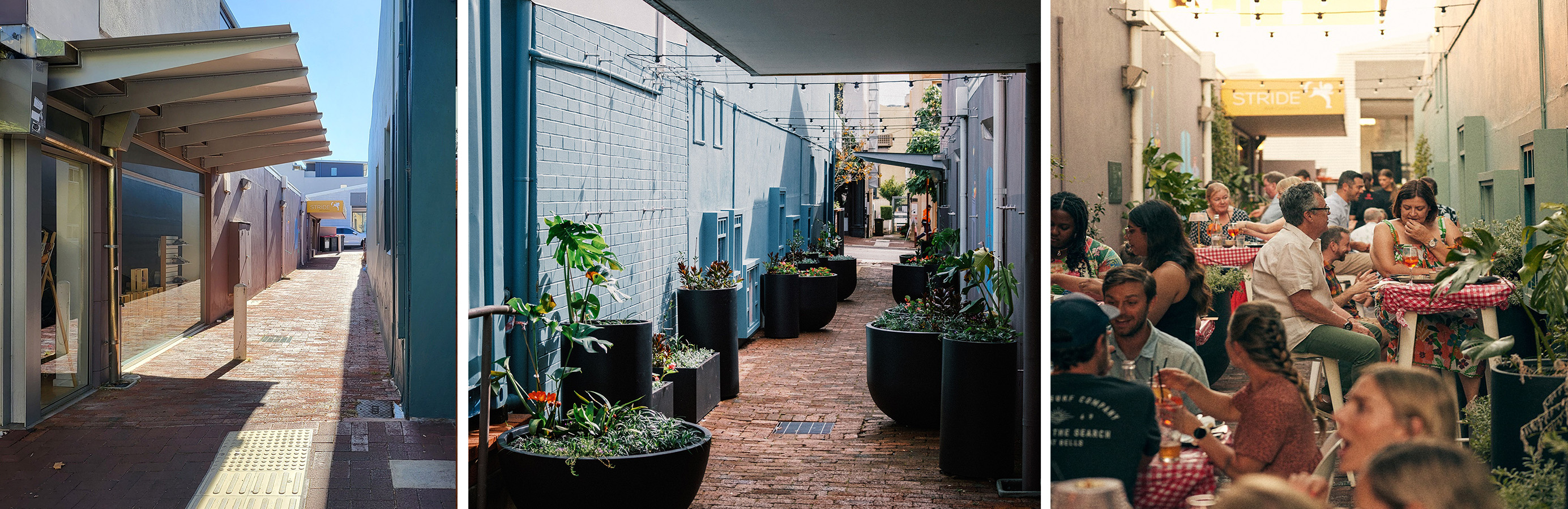 Walmsley Lane Subiaco, before and after transformation from an underutilised to a vibrant space