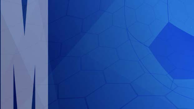 Blue montage with an M and a soccer ball