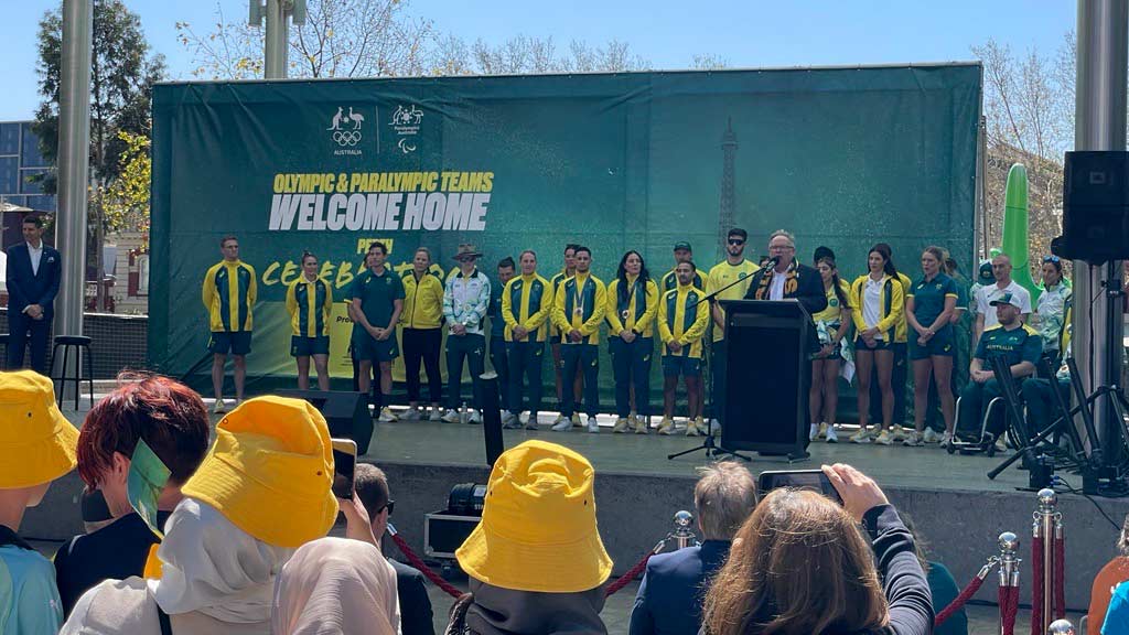 Minister David Templeman speaking at an event welcoming our Olympians and Paralympians home.