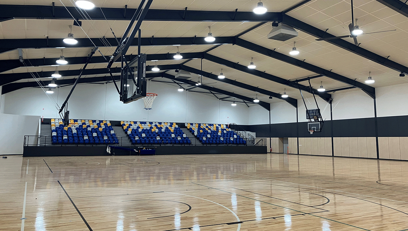 A court and seating at the new Kalgoorlie Boulder Basketball Stadium