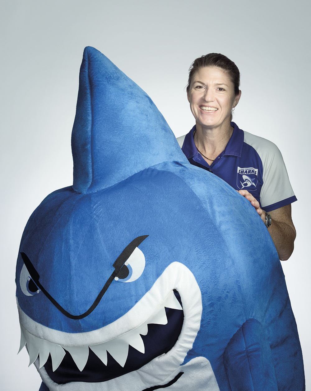 Portrait of Lynette Smith with a shark costume