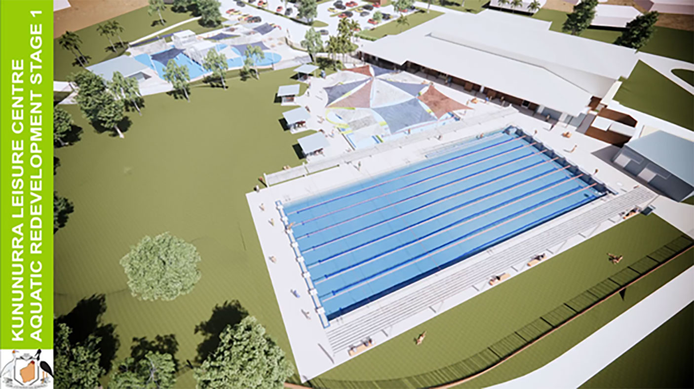 Architect's aerial view of the proposed Kunnunurra Aquatic and Leisure Centre upgrades