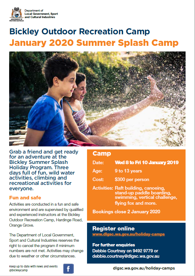 Bickley Summer Splash Camp Jan 2020 flyer