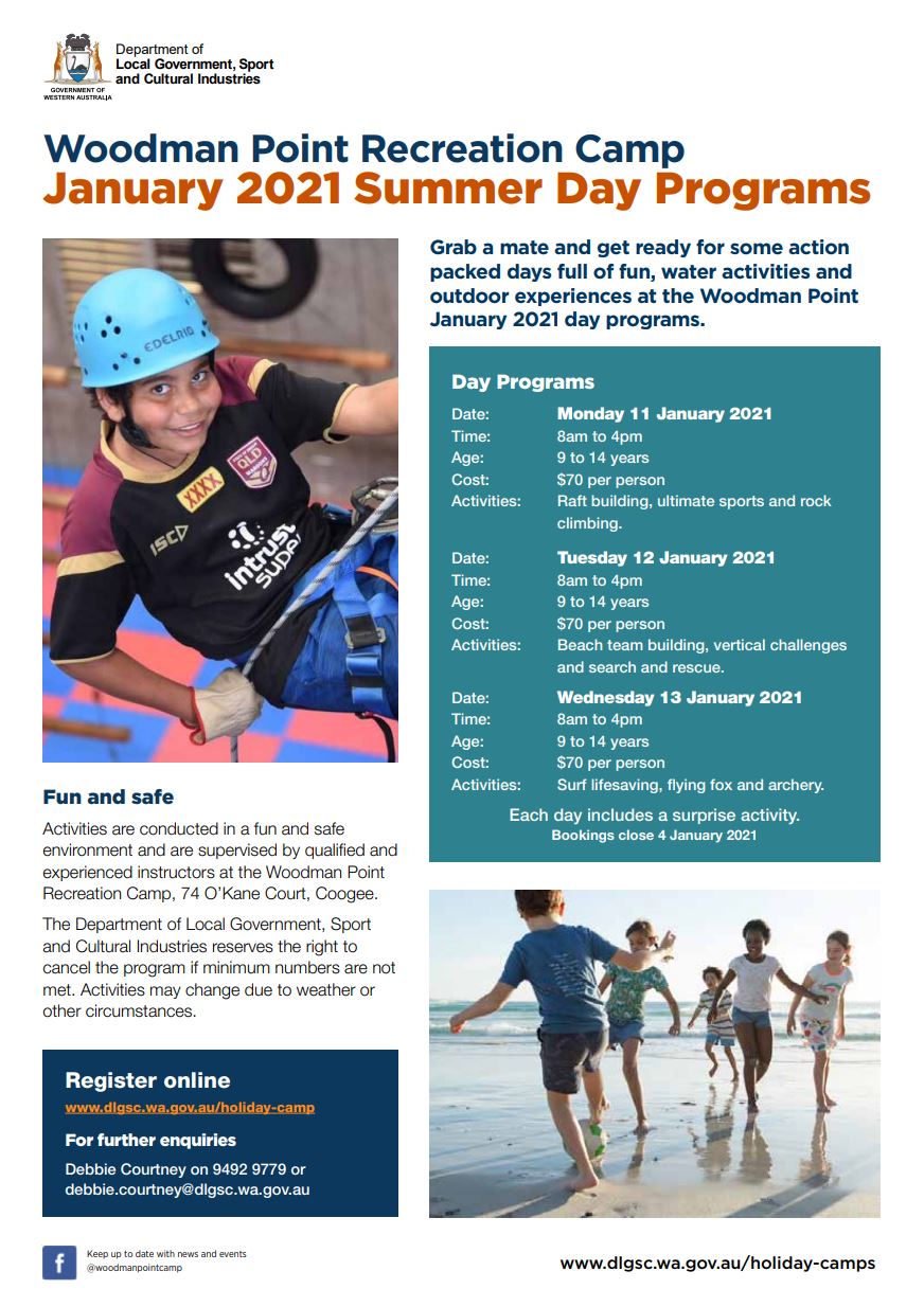Woodman Point Summer day programs January 2021 flyer
