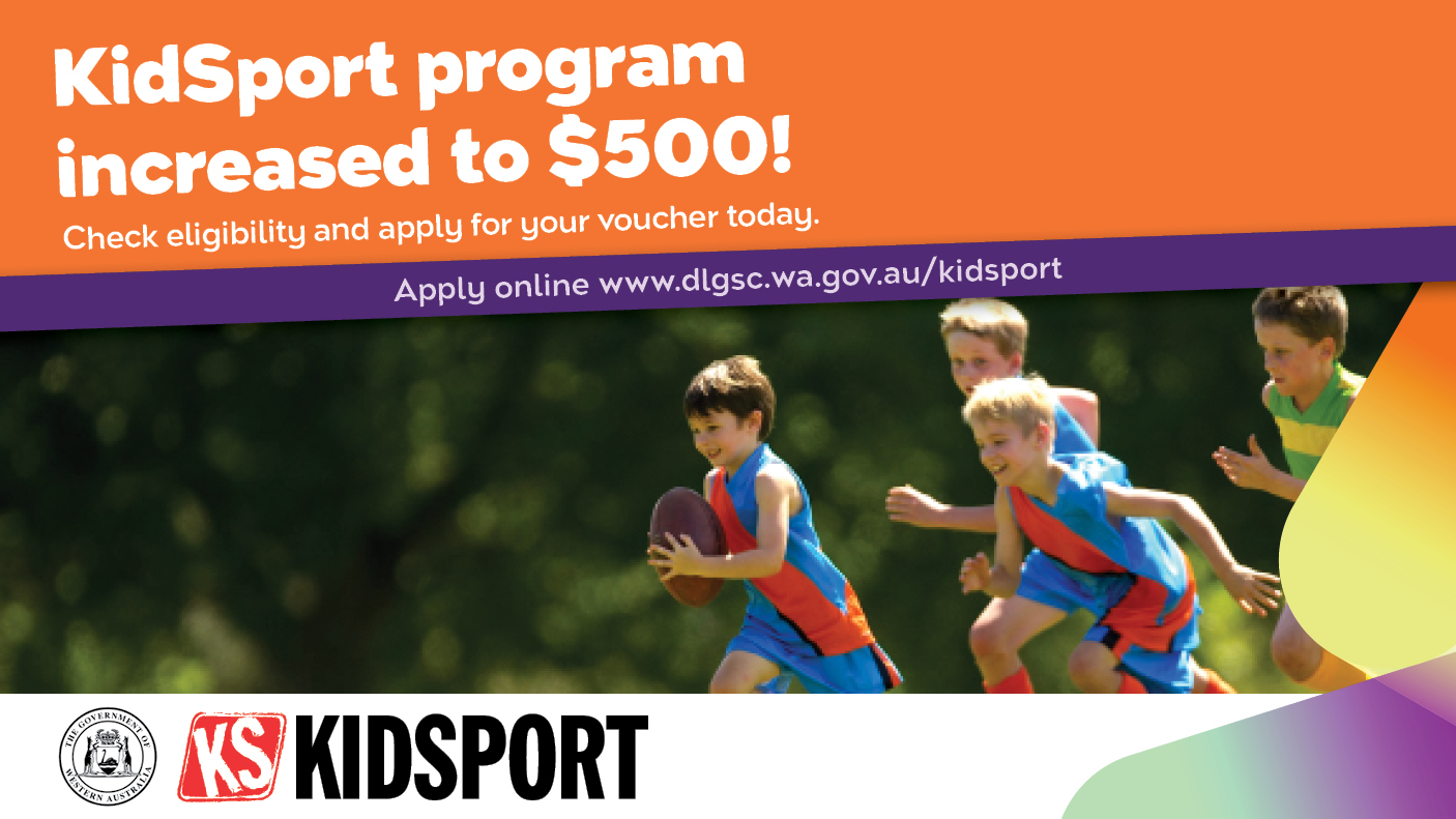 4 children running with text: KidSport program increased to $500!