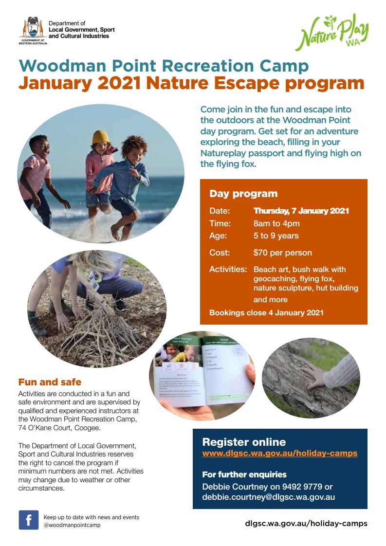 Woodman Point Nature Escape program Jan 2021 flyer